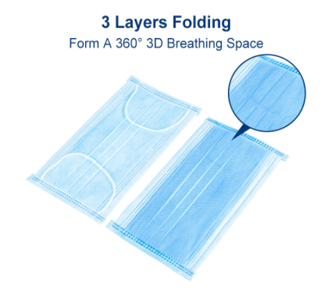 50pc/box Certified 3-Ply Earloop Disposable Masks with BFE ≥95%